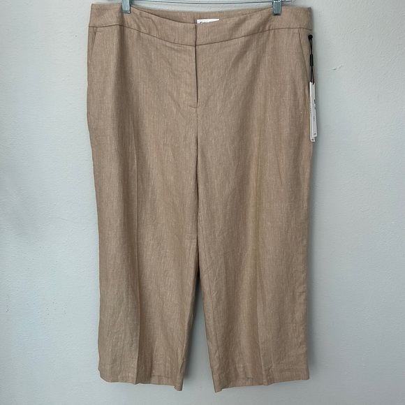NWT Calvin Klein tan wide leg crop pants, women’s plus size 14W. Unlined. - Picture 1 of 9